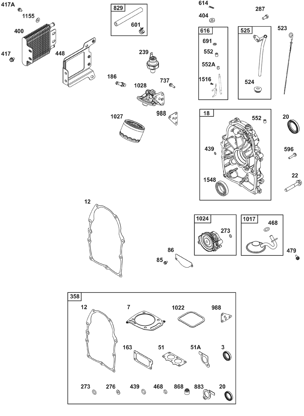 Crankcase Cover/Sump And Lubrication Group Diagram and Parts List for 385447-0407-B5 200000 - 399999 Briggs and Stratton Engine